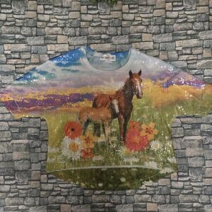 Kids Sequin Horse Print Top